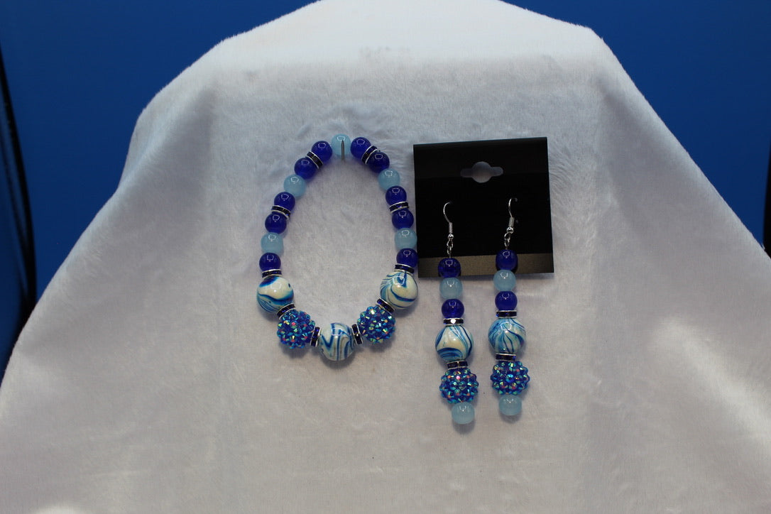 Earrings w/ Matching Bracelet - Blue