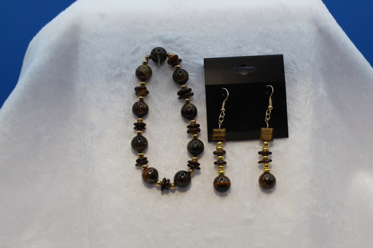 Earrings w/ Matching Bracelet - Brown