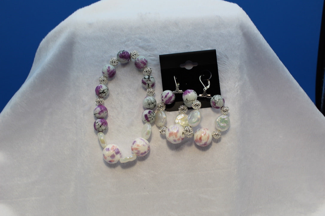Earrings w/ Matching Bracelet - Purple - Touched By Christ