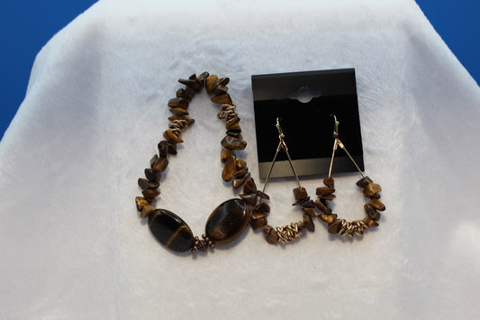 Earrings w/ Matching Bracelet - Brown