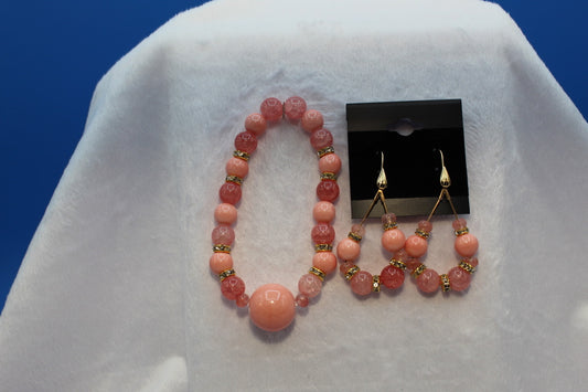 Earrings w/ Matching Bracelet - Pink