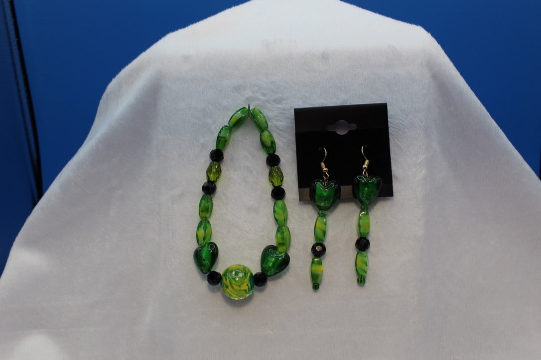 Earrings w/ Matching Bracelet - Green