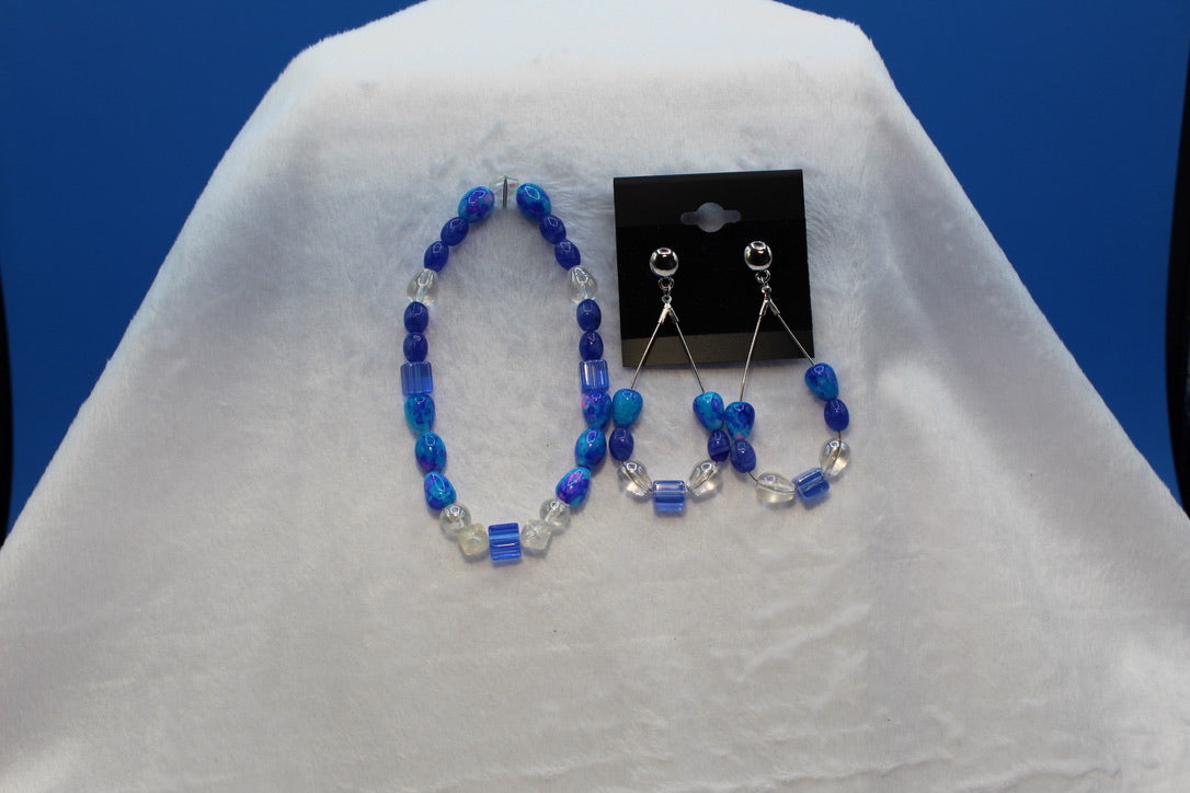 Earrings w/ Matching Bracelet - Blue - Touched By Christ