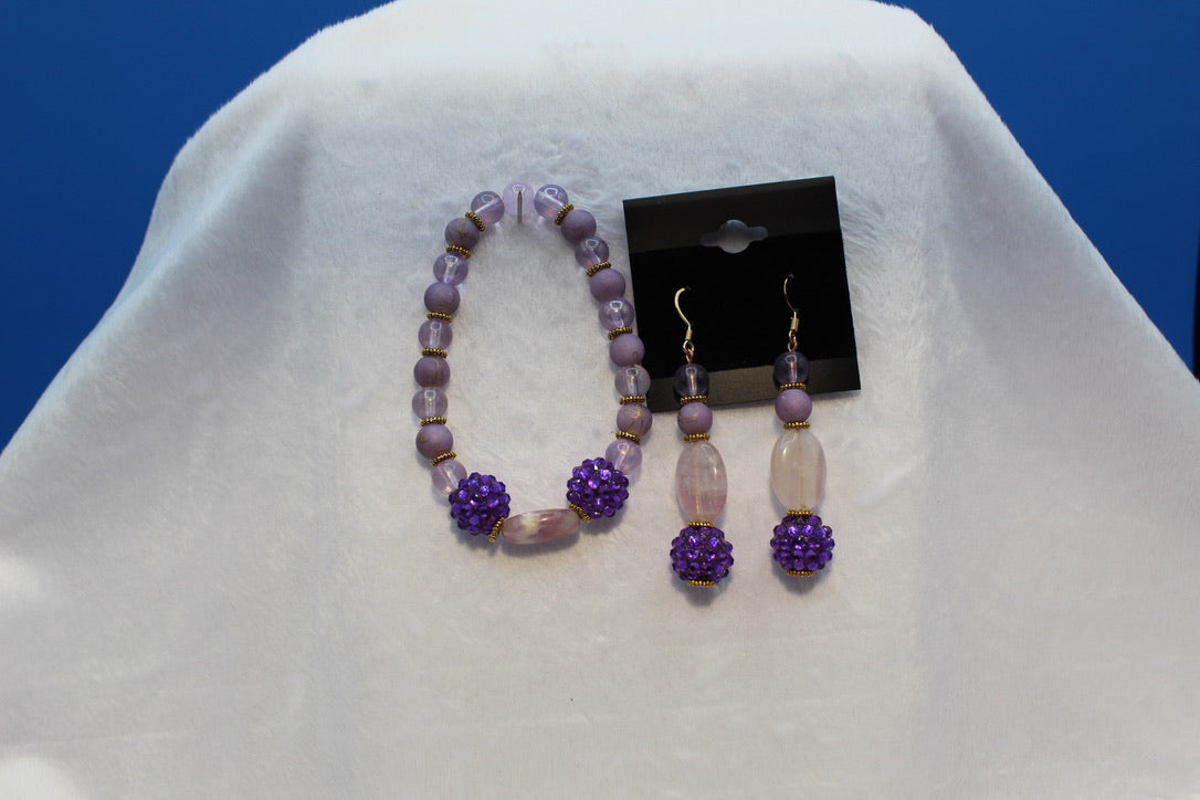 Earrings w/ Matching Bracelet - Purple