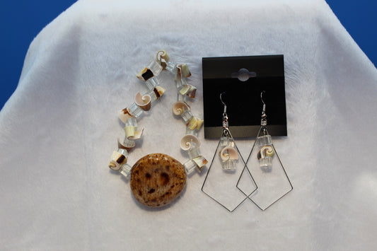 Earrings w/ Matching Bracelet - Brown