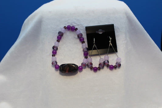 Earrings w/ Matching Bracelet - Purple