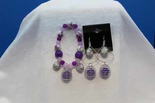 Earrings w/ Matching Bracelet - Purple