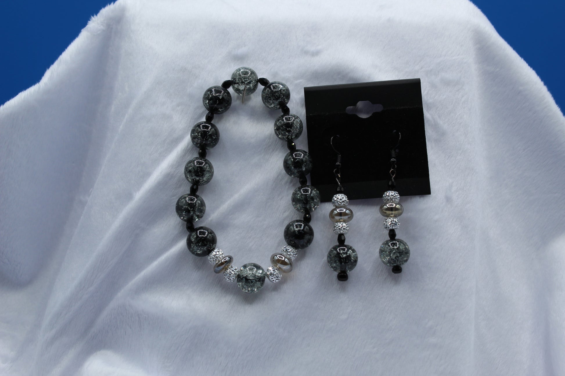 Earrings w/ Matching Bracelet - Black - Touched By Christ