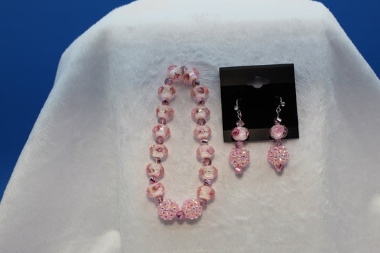 Earrings w/ Matching Bracelet - Pink