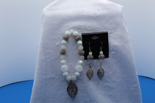 Earrings w/ Matching Bracelet - White