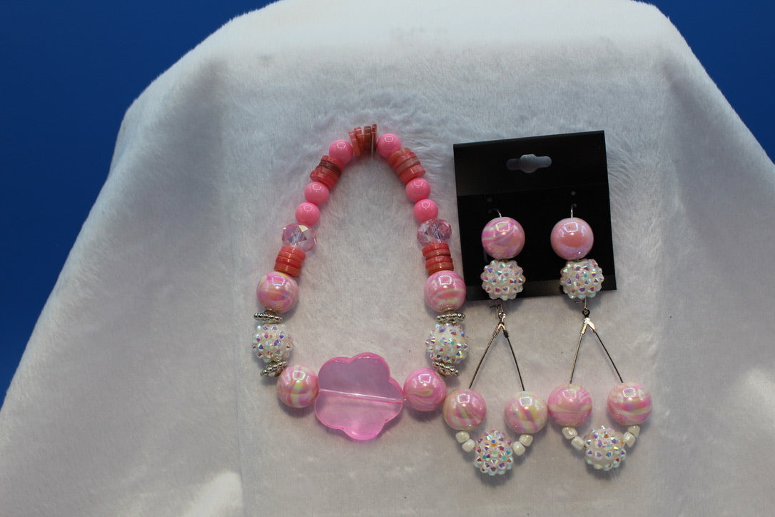 Earrings w/ Matching Bracelet - Pink