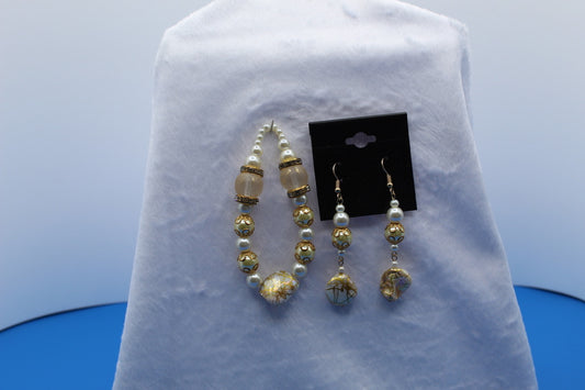 Earrings w/ Matching Bracelet - White