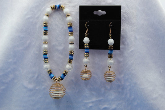 Earrings w/ Matching Bracelet - White