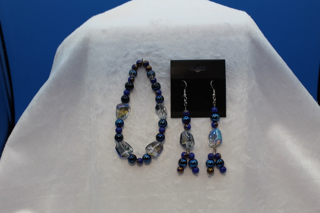 Earrings w/ Matching Bracelet - Blue