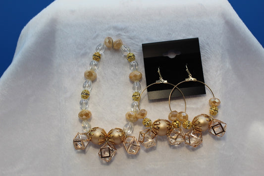 Earrings w/ Matching Bracelet - Brown