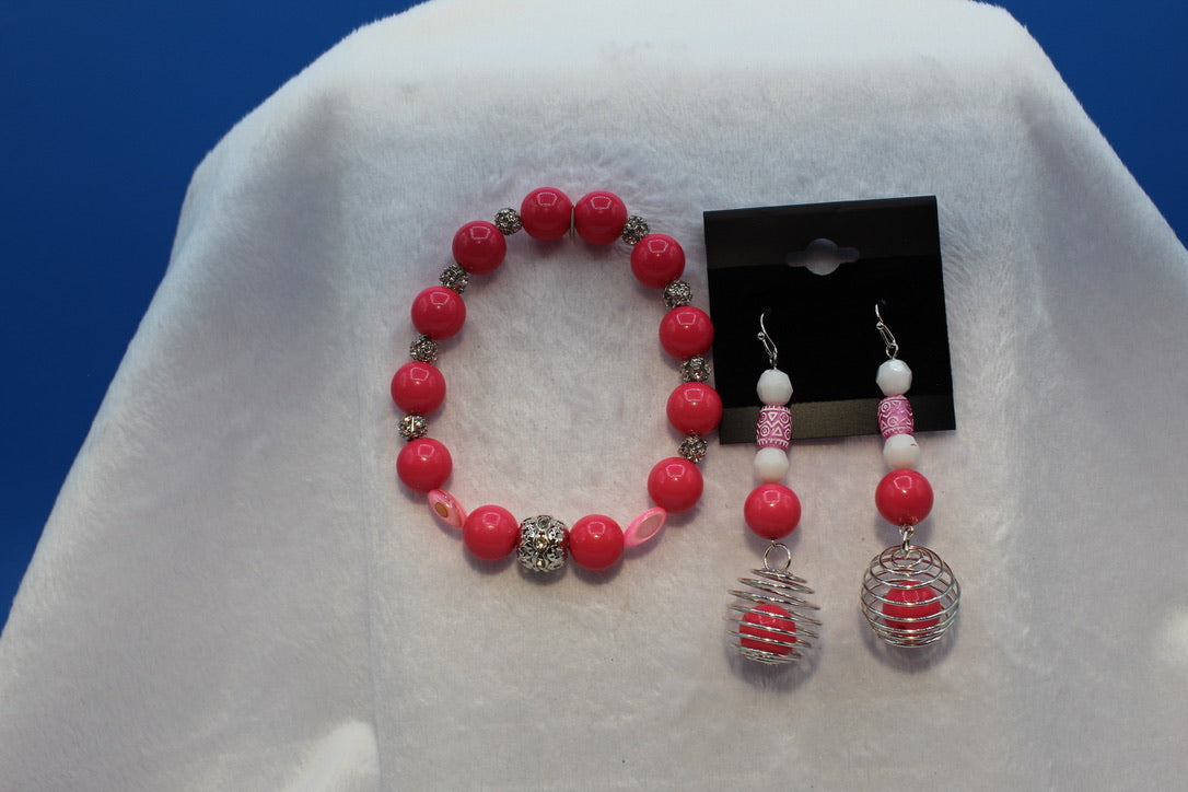 Earrings w/ Matching Bracelet - Pink