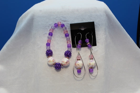 Earrings w/ Matching Bracelet - Purple