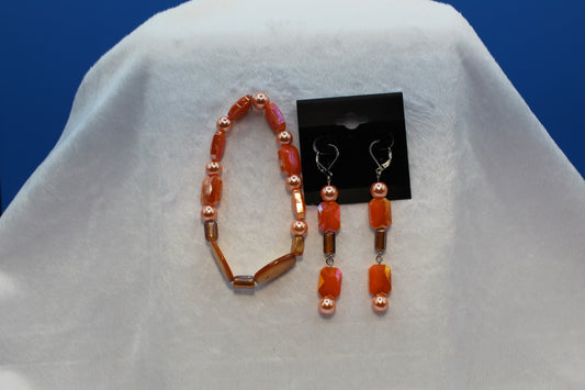 Earrings w/ Matching Bracelet - Orange