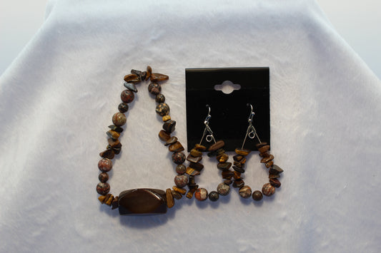 Earrings w/ Matching Bracelet - Brown