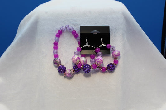 Earrings w/ Matching Bracelet - Purple