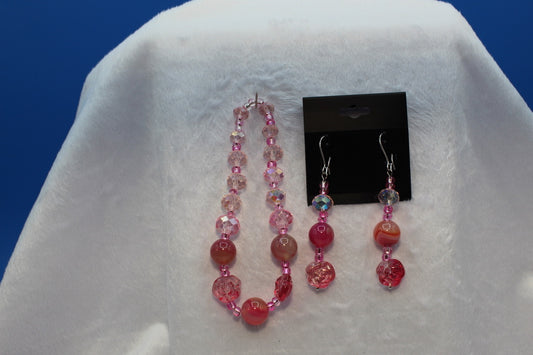 Earrings w/ Matching Bracelet - Pink