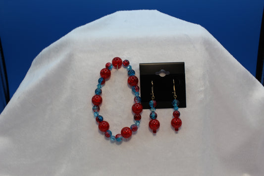 Earrings w/ Matching Bracelet - Red