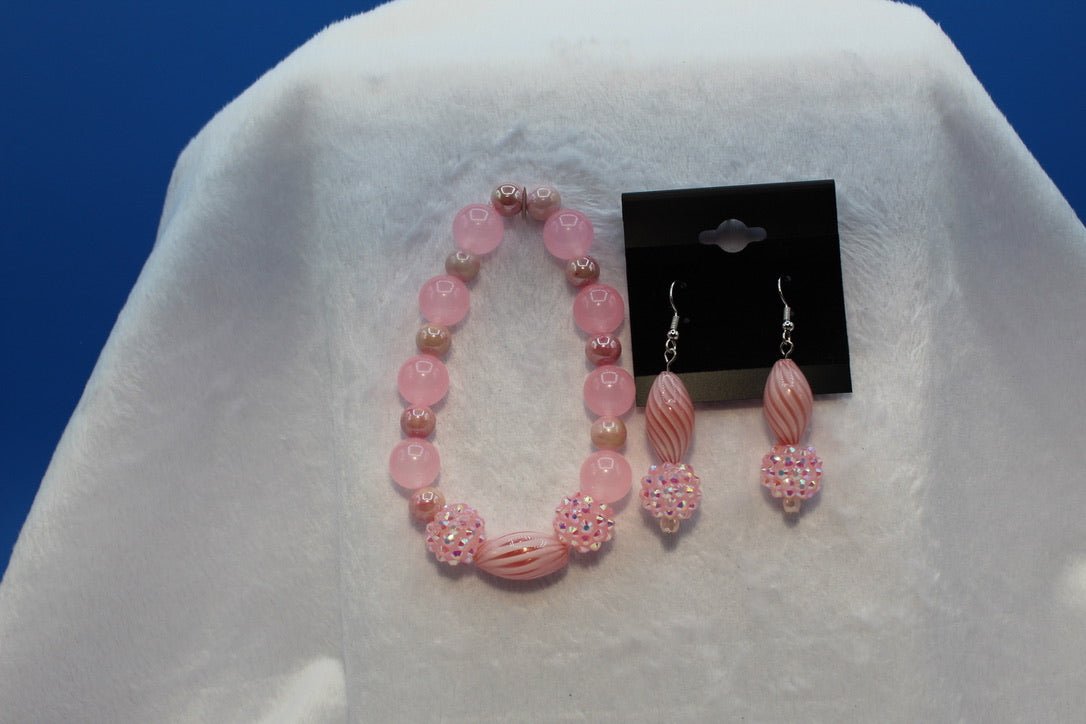 Earrings w/ Matching Bracelet - Pink - Touched By Christ