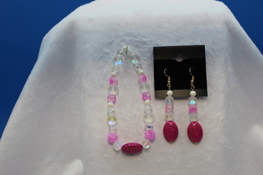 Earrings w/ Matching Bracelet - Pink