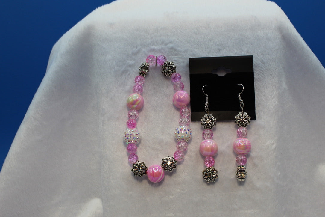 Earrings w/ Matching Bracelet - Pink