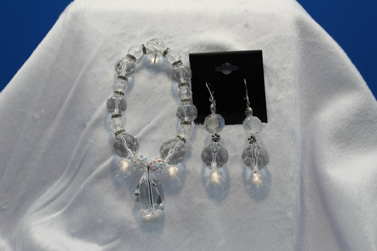 Earrings w/ Matching Bracelet - Clear