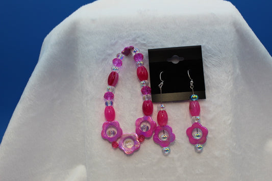 Earrings w/ Matching Bracelet - Pink