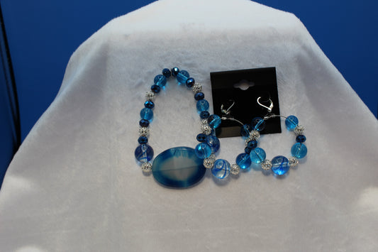 Earrings w/ Matching Bracelet - Blue