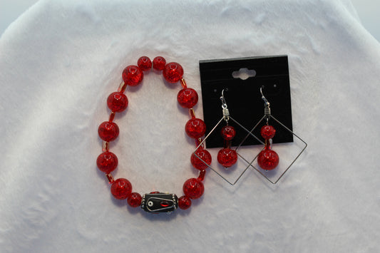 Earrings w/ Matching Bracelet - Red (D2)