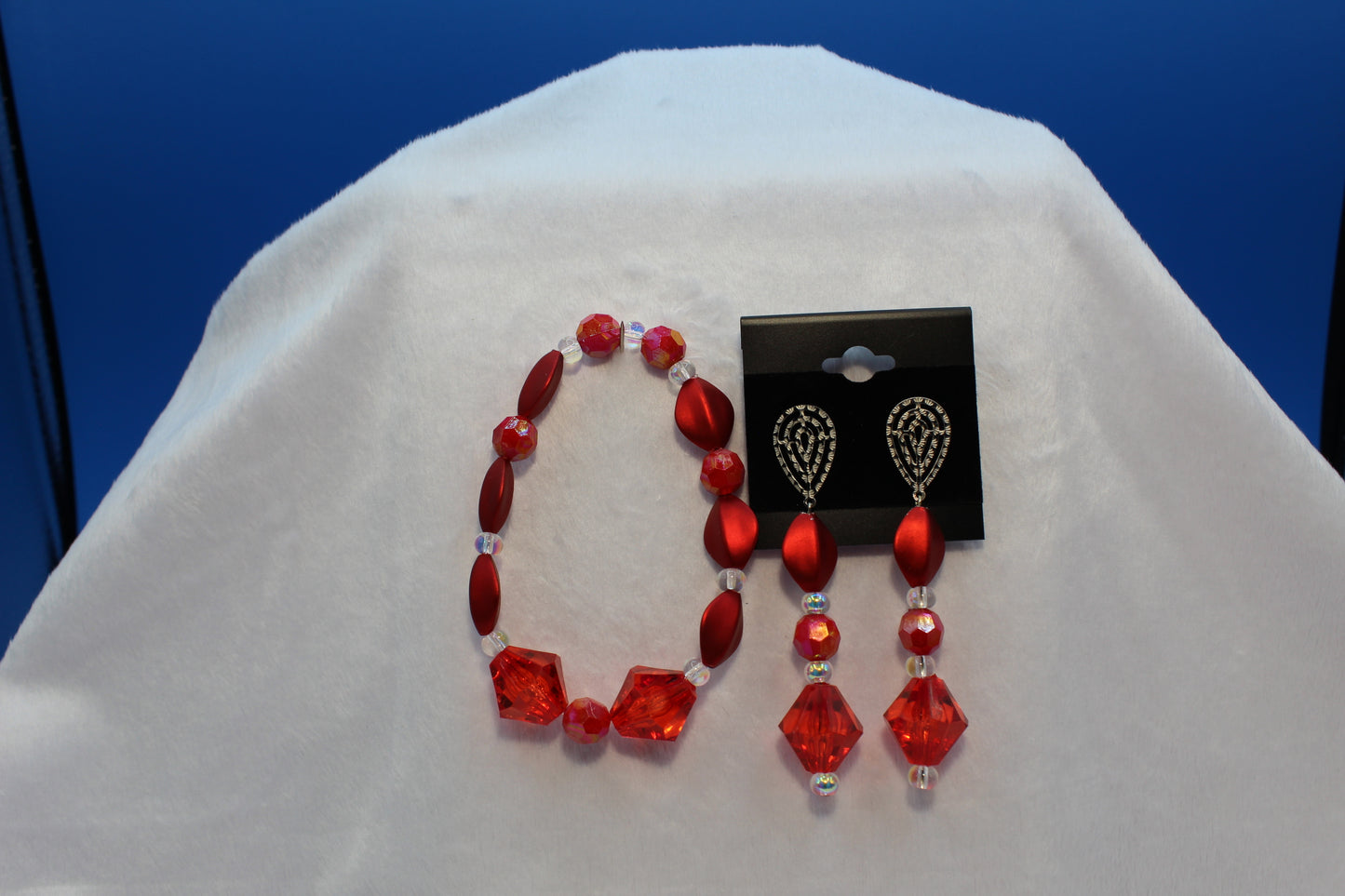 Earrings w/ Matching Bracelet - Red