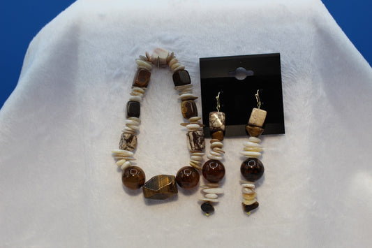 Earrings w/ Matching Bracelet - Brown