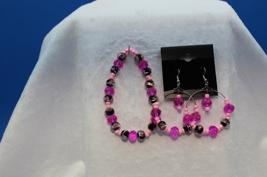 Earrings w/ Matching Bracelet - Pink