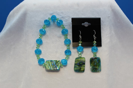 Earrings w/ Matching Bracelet - Aqua