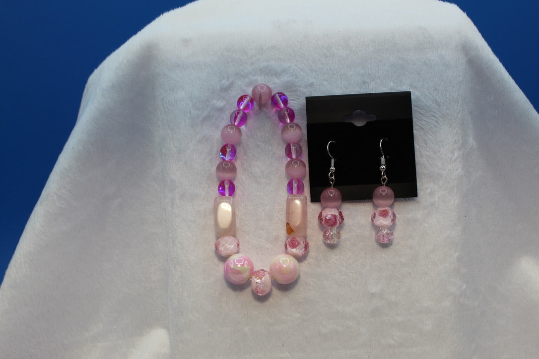Earrings w/ Matching Bracelet - Pink - Touched By Christ