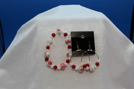 Earrings w/ Matching Bracelet - Red