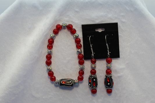 Earrings w/ Matching Bracelet - Red (D1)