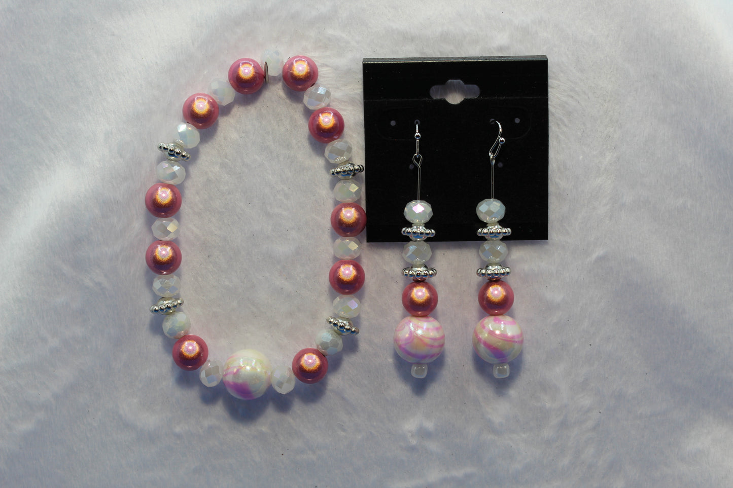 Earrings w/ Matching Bracelet - Pink (D1) - Touched By Christ