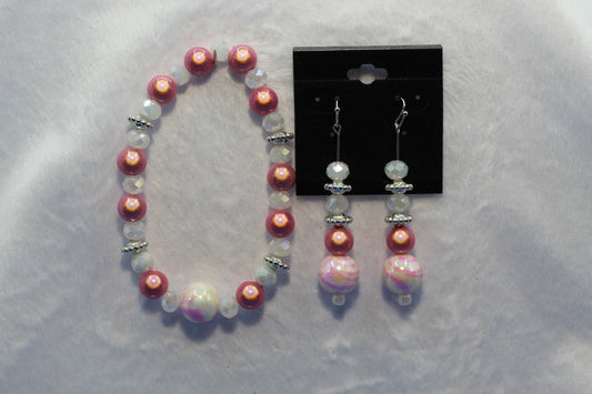 Earrings w/ Matching Bracelet - Pink (D1)