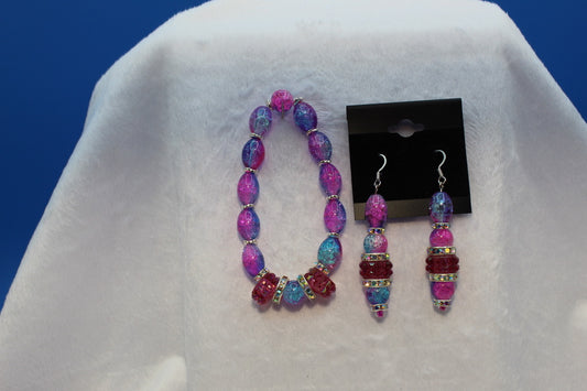 Earrings w/ Matching Bracelet - Pink