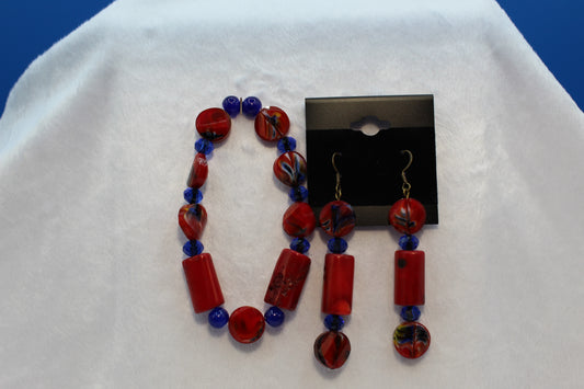 Earrings w/ Matching Bracelet - Red