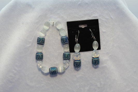 Earrings w/ Matching Bracelet - Blue (D2)