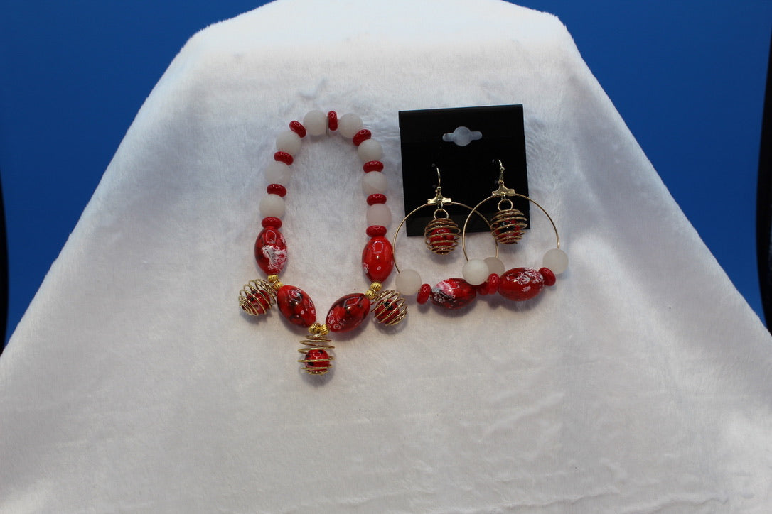 Earrings w/ Matching Bracelet - Red