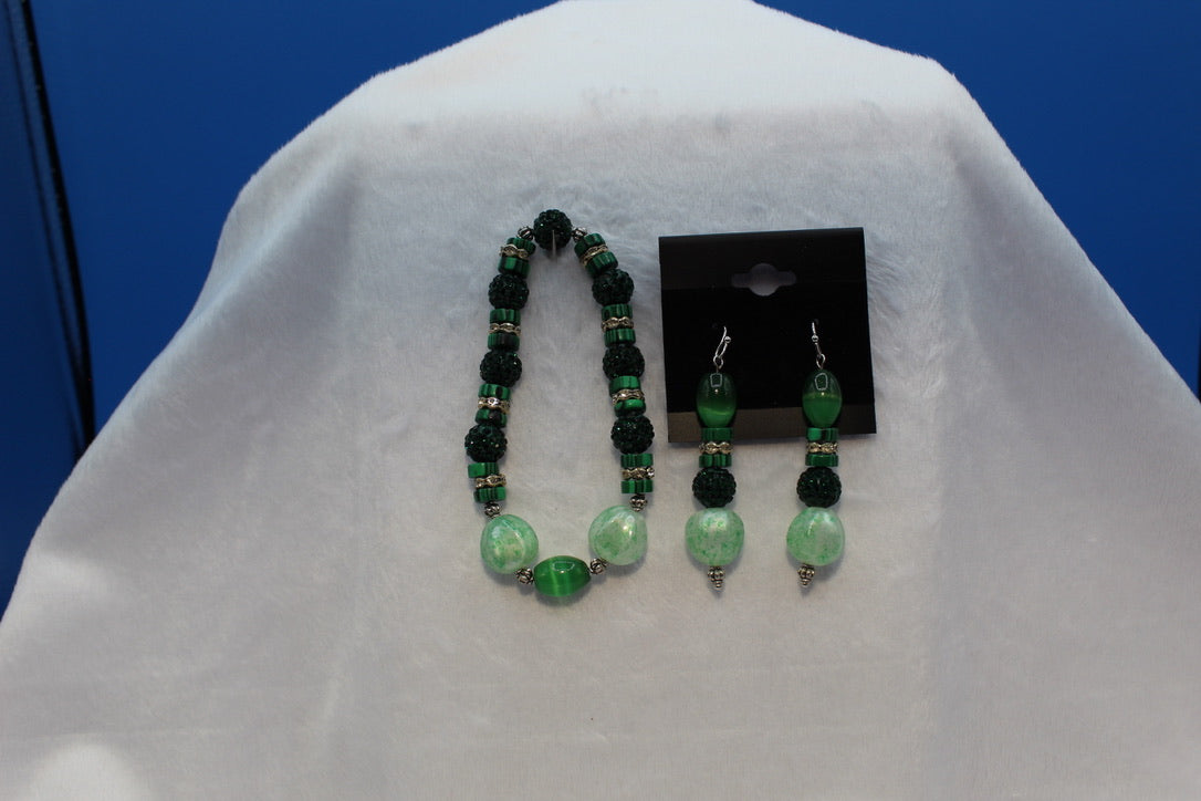 Earrings w/ Matching Bracelet - Green - Touched By Christ