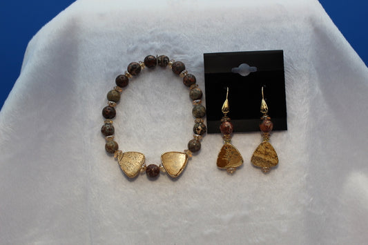 Earrings w/ Matching Bracelet - Brown