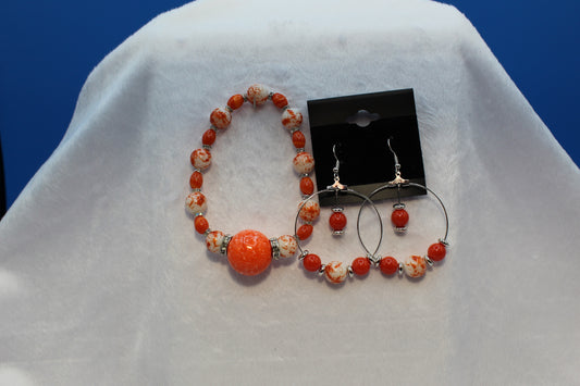 Earrings w/ Matching Bracelet - Orange