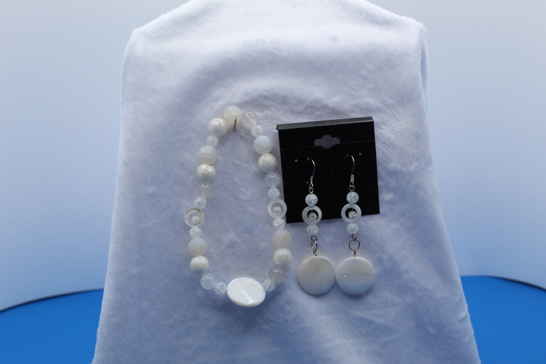 Earrings w/ Matching Bracelet - White